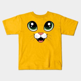 Happy Cat Face with Big Eyes - Open Mouth Kids T-Shirt